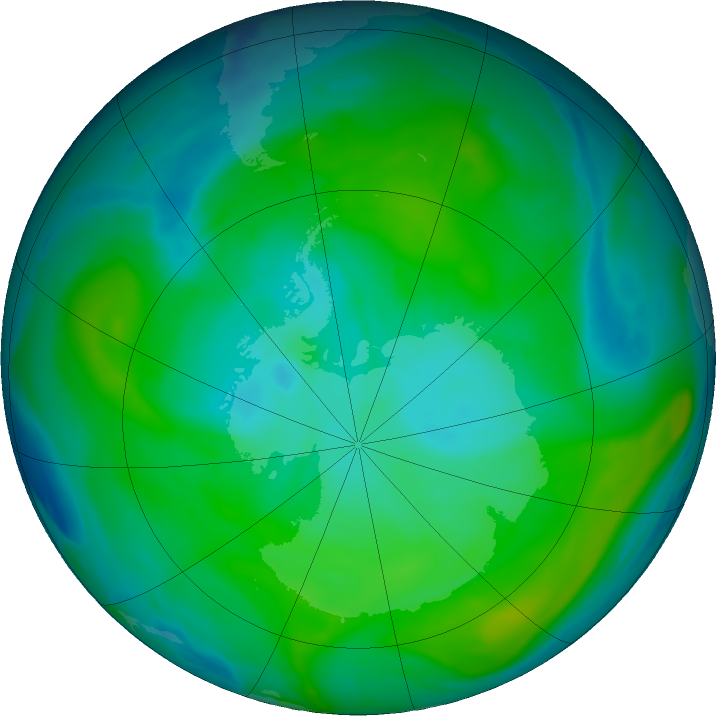 Antarctic ozone map for 19 January 2020